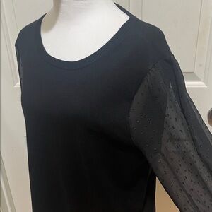 Calvin Klein Black Top with Sheer Sleeves